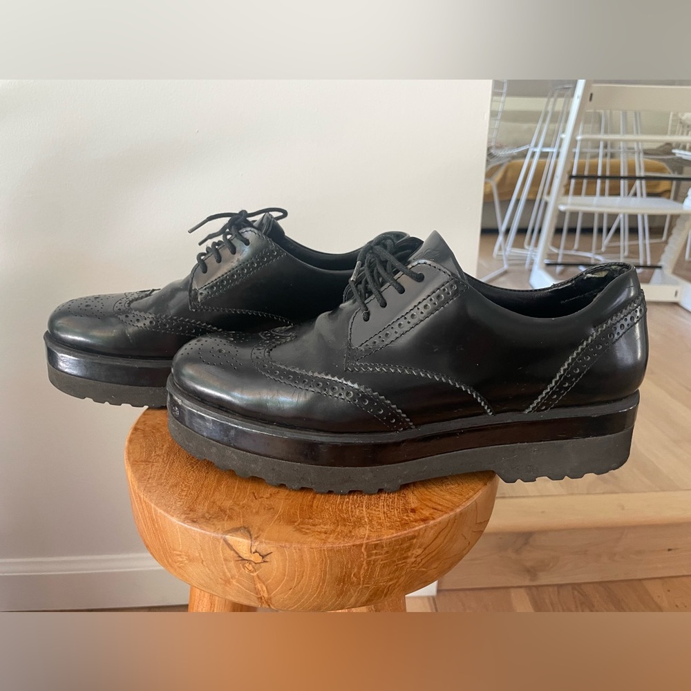 Hogan Oxford Black Leather Brogues Shoes 38.5